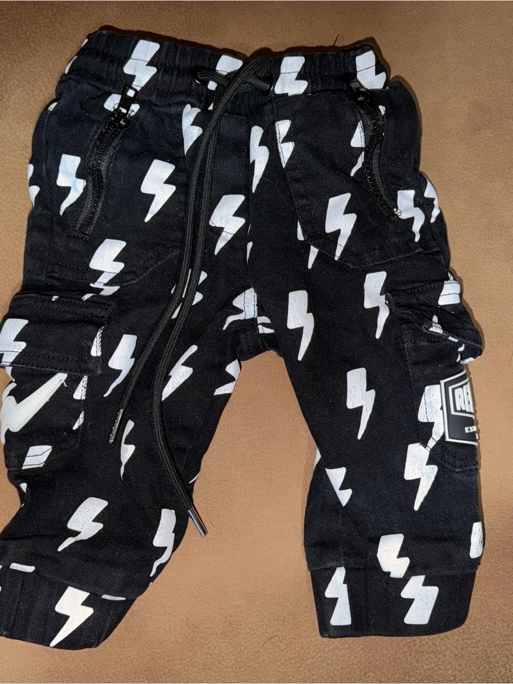 Kids Black Lightning Bolt Joggers with Cargo Pockets